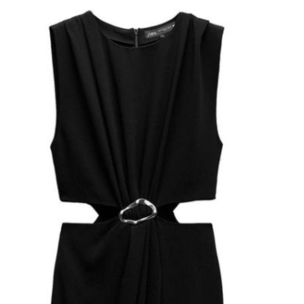 Zara Black Sleeveless Cutout Dress with Silver Ring Detail